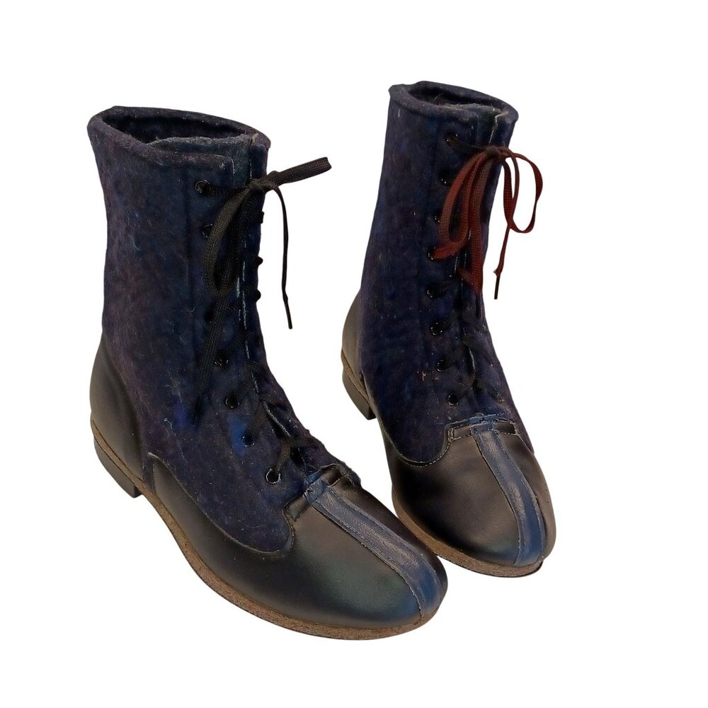 Biltrite Vintage Streetwear Mens 9 Mid Calf Blue Black Felt Block Heel Boots